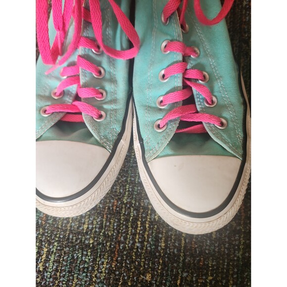 Converse All Star Chuck Taylors Seafoam Green Hi Tops w/ Pink Laces M 11 W 13 - Picture 4 of 12